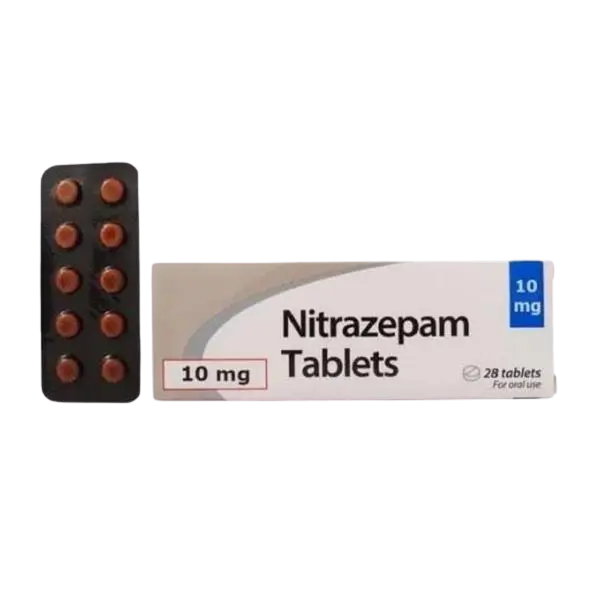 Nitrazepam 10mg tablets displayed on a clean surface, perfect for managing sleep and anxiety issues."